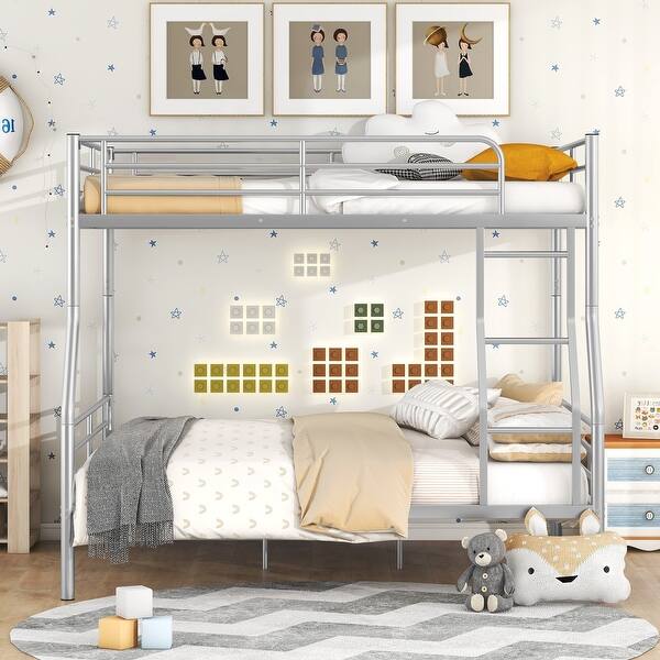 slide 2 of 11, Full XL Over Queen Bunk Bed, Save Space or Split Into 2 Beds, Silver Silver