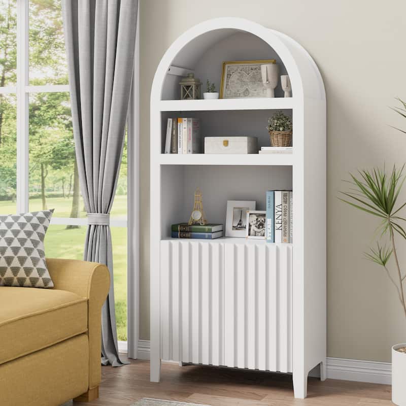 Arch Bookshelf Multi-Purpose Shelf for Living Room Kitchen - White