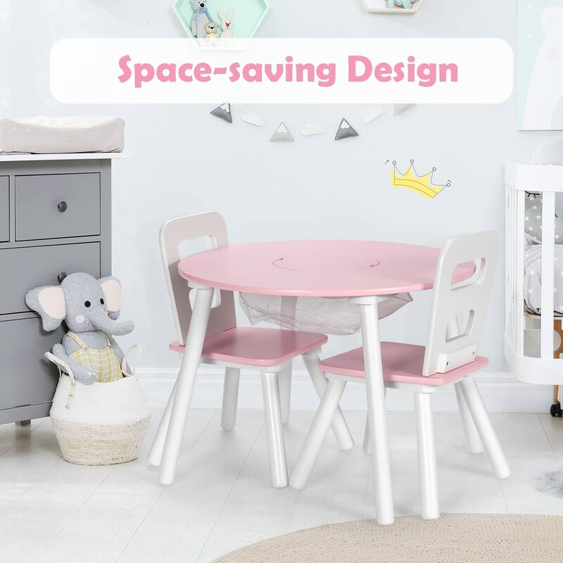 Wood Activity Kids Table and Chair Set with Center Mesh Storage for Snack Time and Homework - 23.5" x 23.5" x 17.5" (L x W x H)