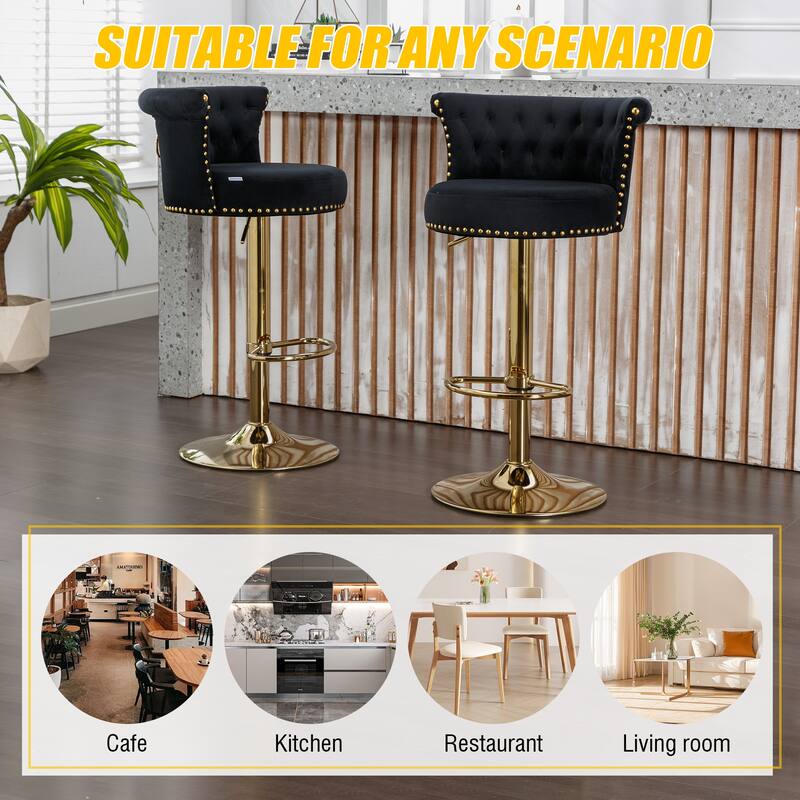 Set of 2 Velvet 360°Rotating Bar Chair, Handmade Backrest with One Click Adjustable Height Bar Chair, Very Soft Dining Chair