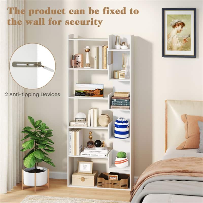 64" Tall Engineered Wood Storage Organizer Bookcase for Living Room or Bedroom - 27"L x 9"W x 64"H