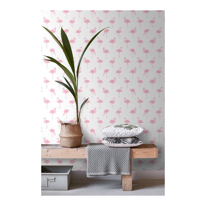 ESTA Home Lovett Pink Flamingo Wallpaper - 20.5 x 396 x 0.025