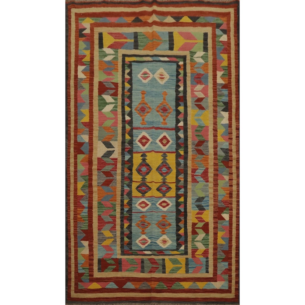 Hand Woven Oriental 100% Wool Carpet Southwestern Tribal Multi-Colored Kilim Area Rug - 8' 2'' X 5' 0''