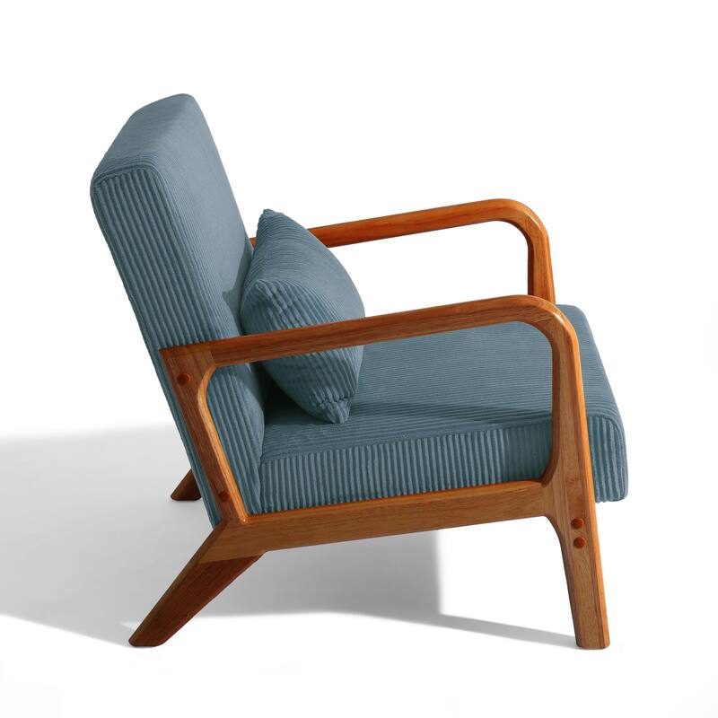 25" W Mid Century Upholstered Wood Accent Chair with Pillow