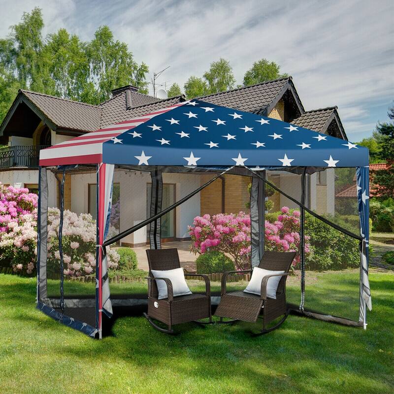 Gymax 10' x 10' Outdoor Pop-up Canopy Tent w/ Mesh Sidewalls Carrying