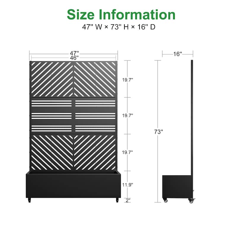 Metal Movable Planter Box with Trellis Privacy Screen Planter Box with Lockable Wheels
