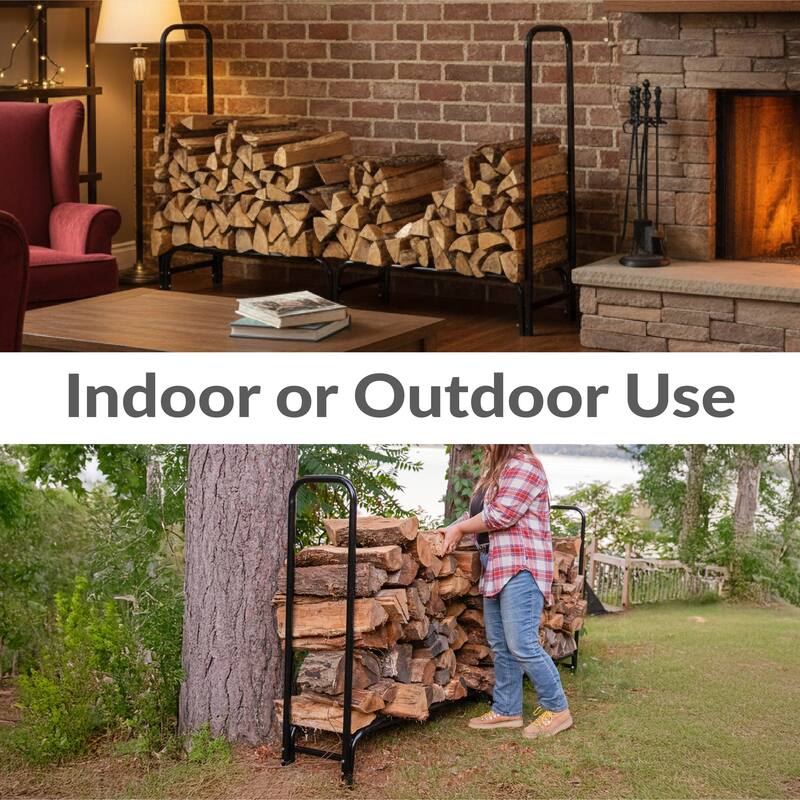 Sunnydaze Black Outdoor Waterproof Firewood Log Rack and Cover - 8-Foot