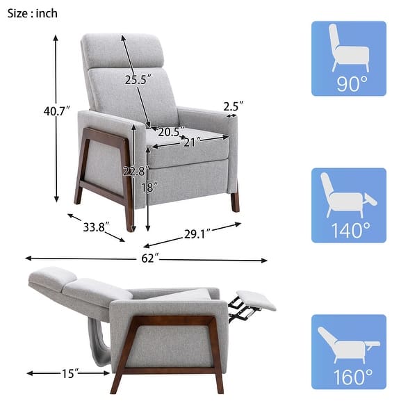 Set of 2 WoodFramed Adjustable Upholstered Recliner Chair Bed Bath