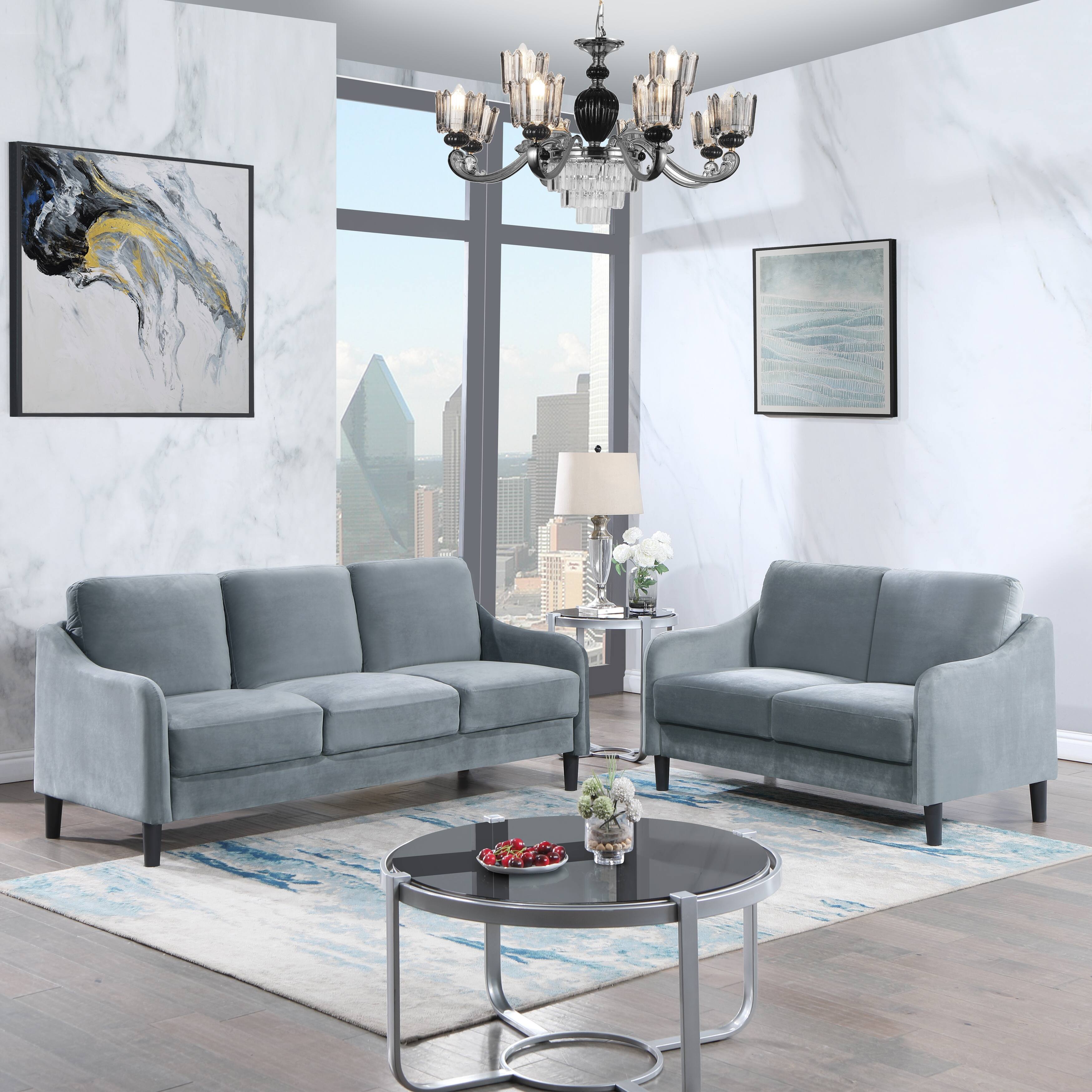 Grey Sloped Arms Loveseat Recliners Velvet Reclining Sofa Settee Bed
