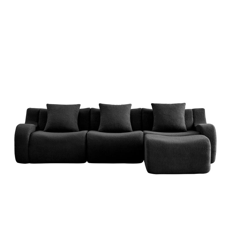 Roomfitters 3-Seat Teddy Fabric Boneless Sofa with Chaise, No Assembly 32D Sponge Couch