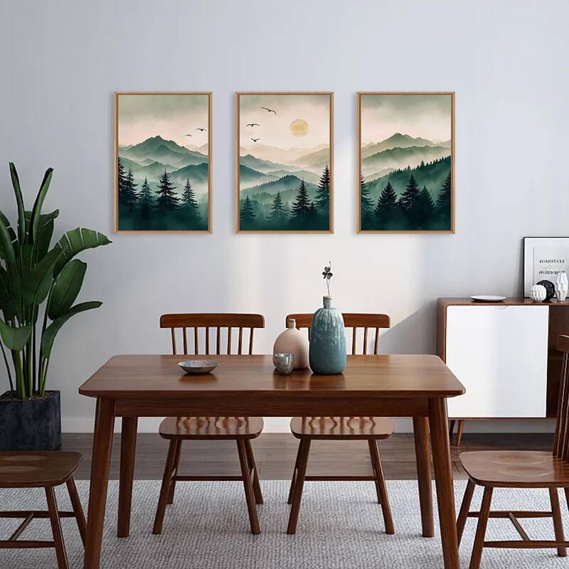 Boho Mountain Landscape Wall Decor, Pine Tree Wall Painting