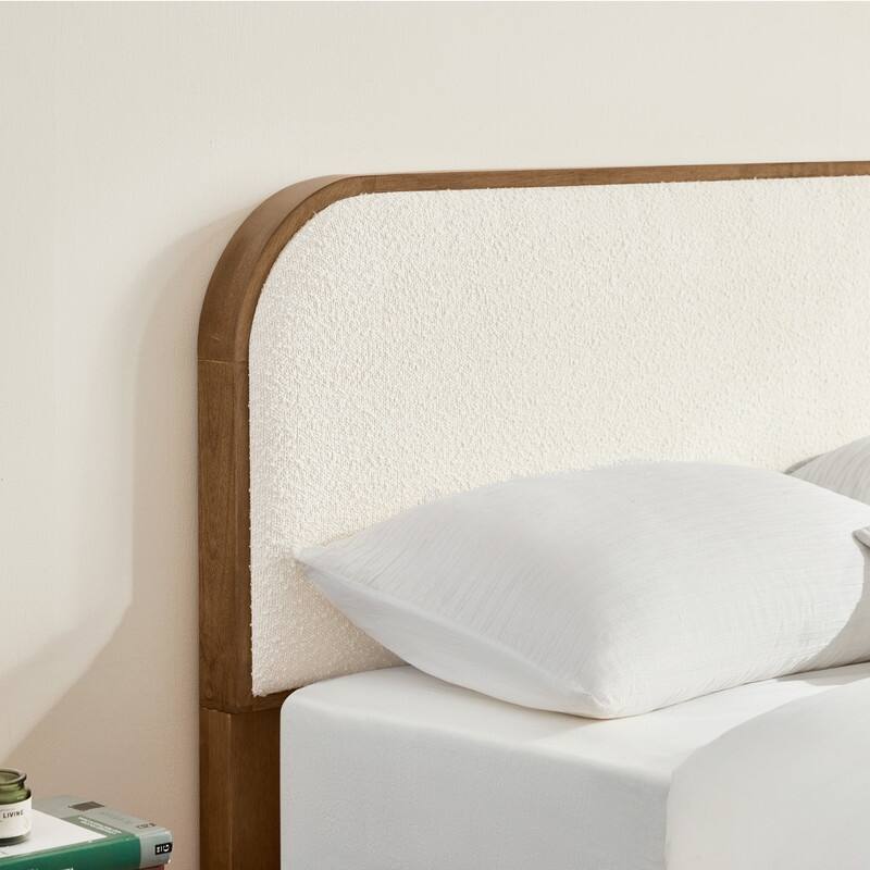Spruce & Spring Modern Round Boucle Upholstered Platform Bed with Solid Wood Frame