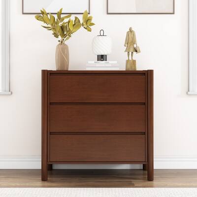 Mid Century 3-Drawer Dresser, Organizer Dresser Wood Storage Cabinet for Bedroom, Living Room, Rich Walnut
