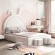 preview thumbnail 24 of 42, Velvet Upholstered Rabbit-Shape Princess Bed, Cute Platform Bed w2 Storage Stools & Headboard & Footboard for Kids