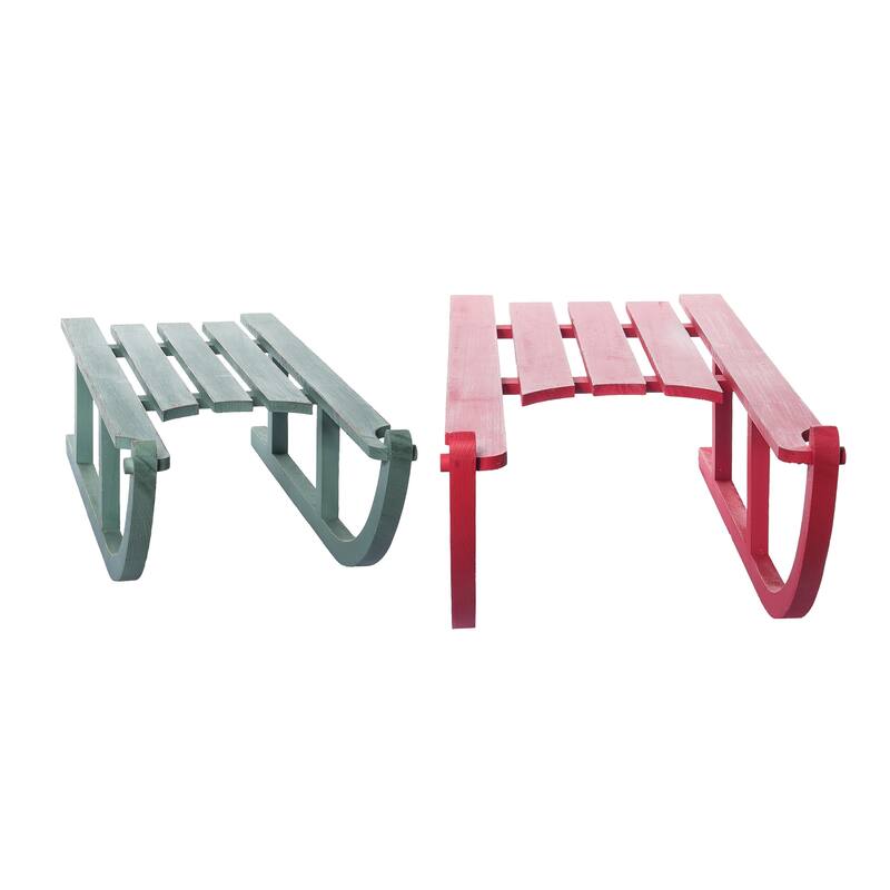 Transpac Wood 30 in. Multicolor Christmas Sled Set of 2