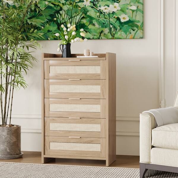 Bohemian Rattan 5-Drawer Dresser, 46