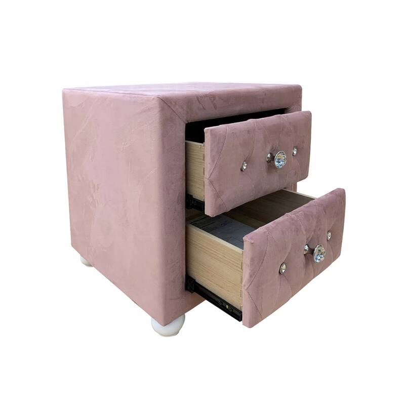 Fabric Upholstered Nightstand with 2 Drawers - Pink