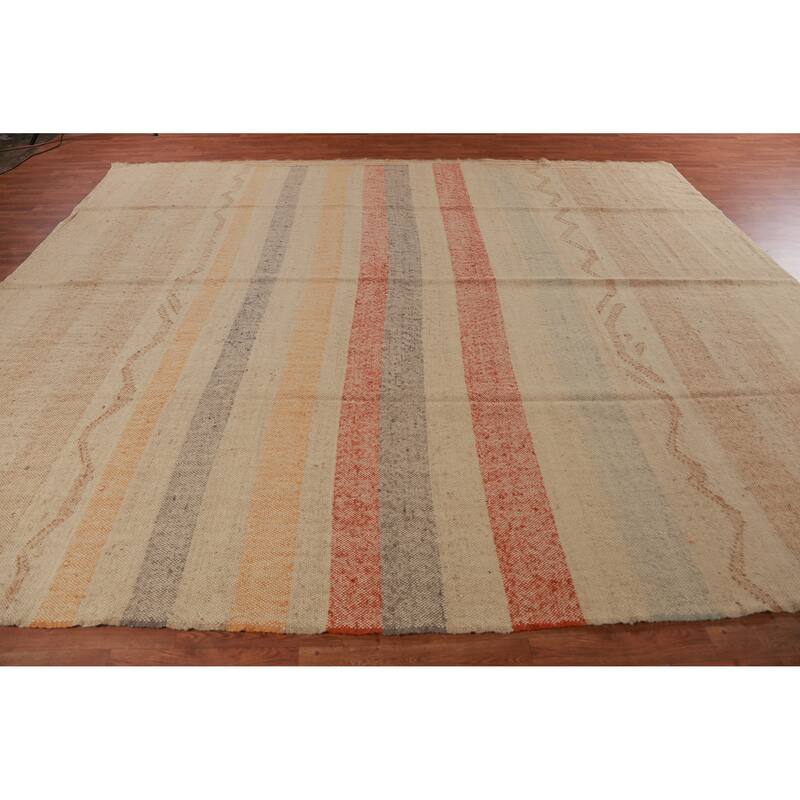 Hand Woven Oriental 100% Jute Carpet Southwestern Modern Beige & Ivories Kilim Area Rug - 12' 6'' X 10' 11''