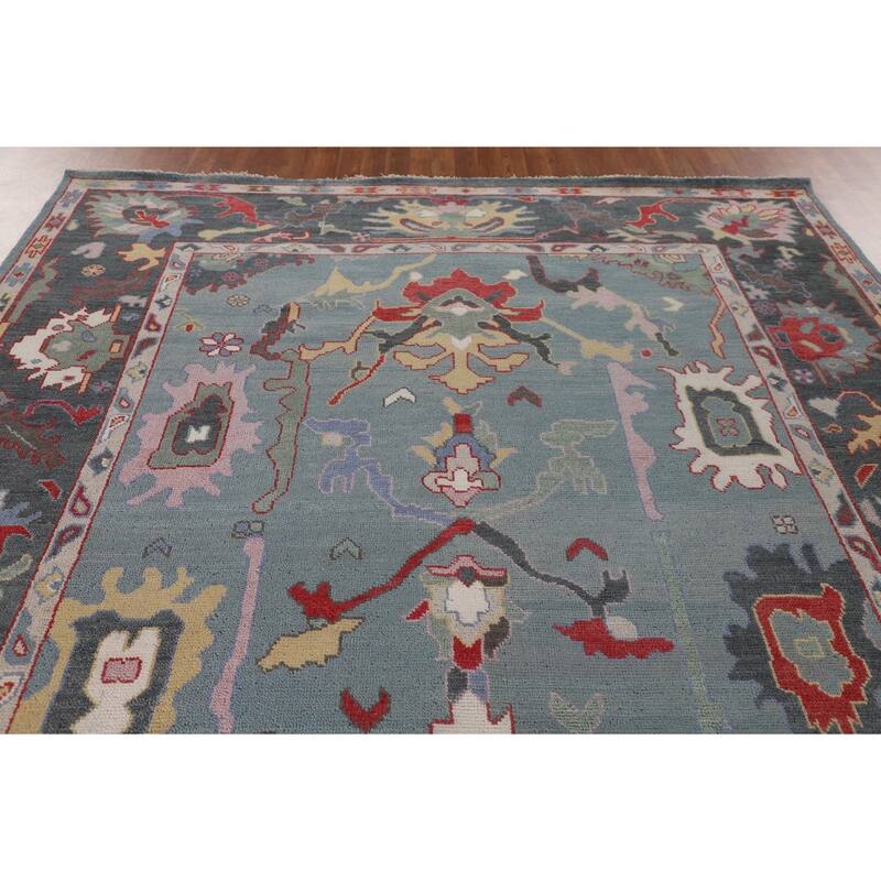 Blue Oushak Area Rug Handmade Oriental Wool Carpet - 8'1"x 9'10"