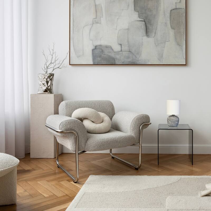 Rounded Marble Style Table Lamp with Drum Shade - 12.5" - Gray and White