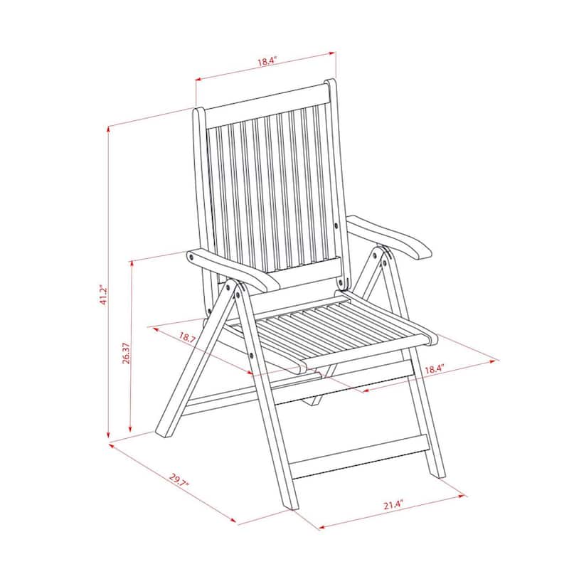 Outdoor Folding Arm Chairs - Acacia Wood Patio Seating - Set of 2 - 41.2