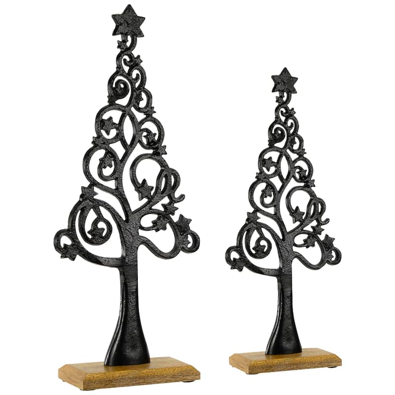 Starry Trees Metal Christmas Decorations - 18.5" - Set of 2 - 2'