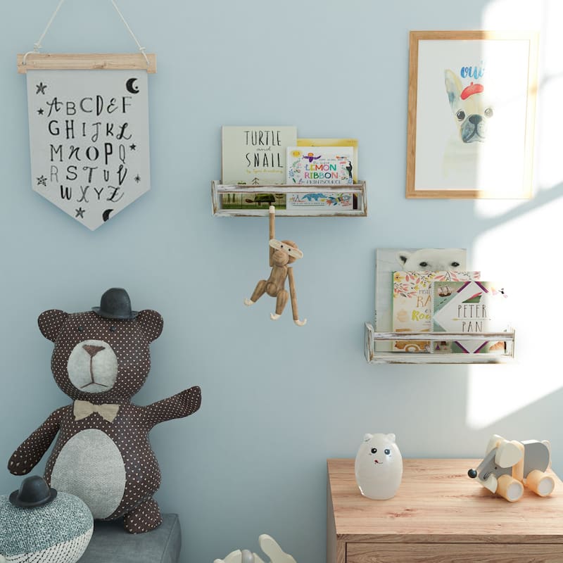 Wallniture Utah Wood Wall Shelves for Book and Toy Storage (Set of 2)