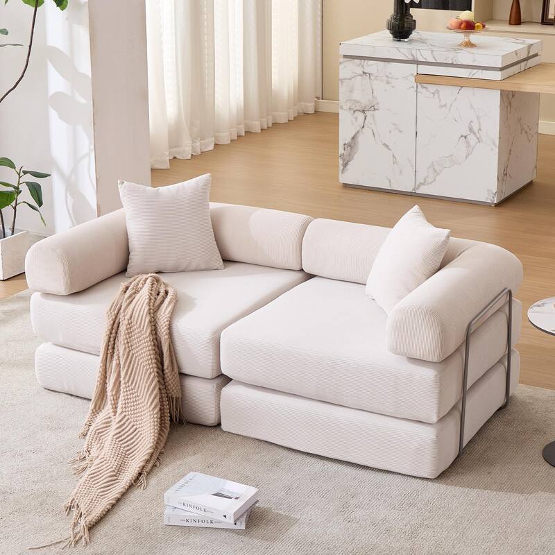 Modular Couch Sofa Bed, Convertible Design with Removable Armrests,Folding Mattress Couch for Small Spaces ,No Assembly