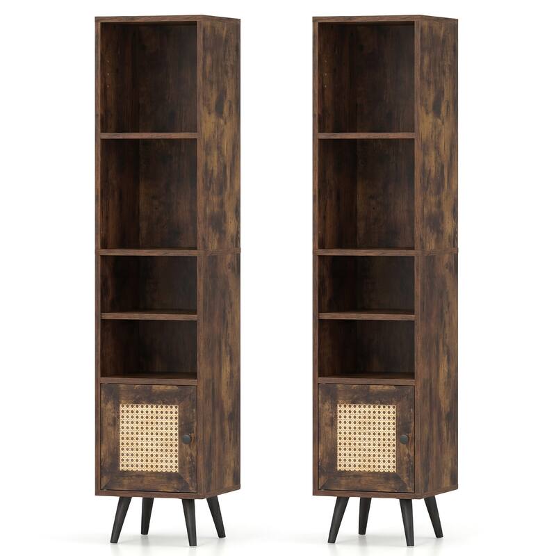 Gymax 2PCS 6-Tier Tall Narrow Bookcase w/Adjustable Shelf & Boho Style
