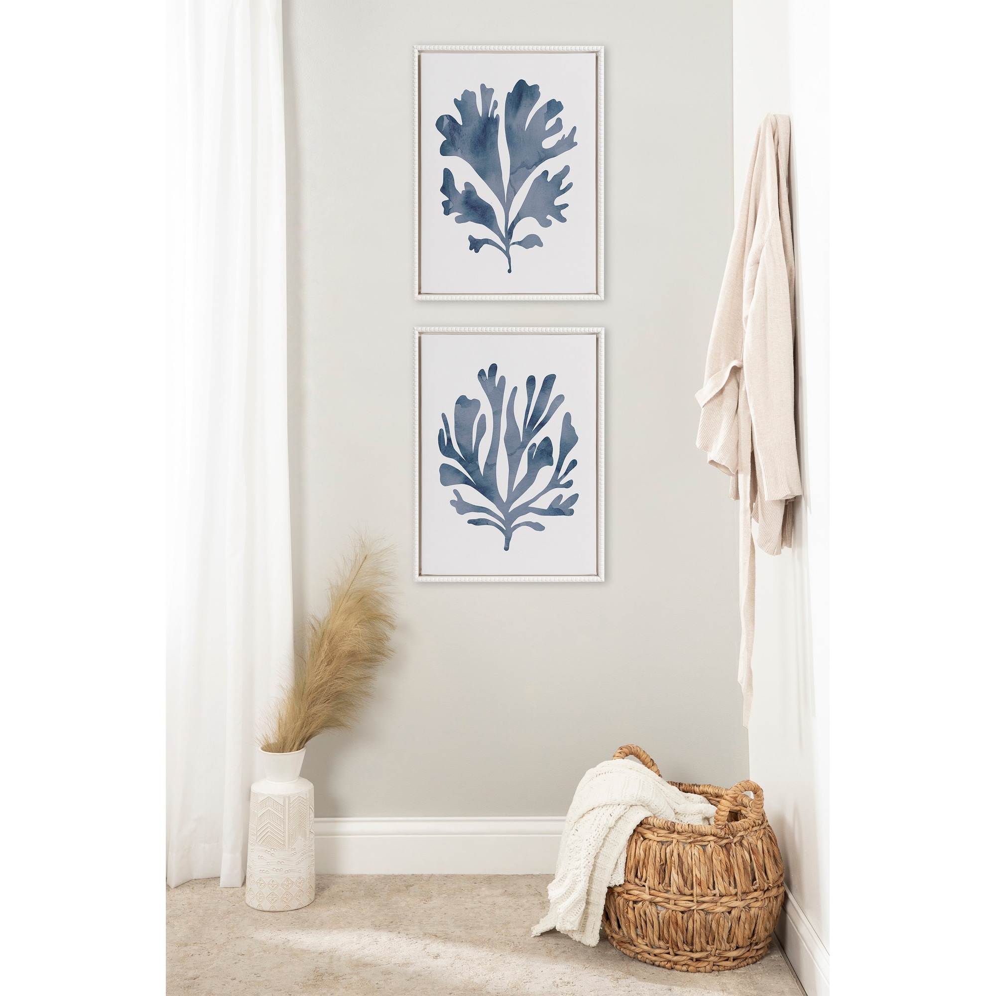 Sylvie Beaded Neutral Blue 1 2 Canvas Set by Creative Bunch Studio