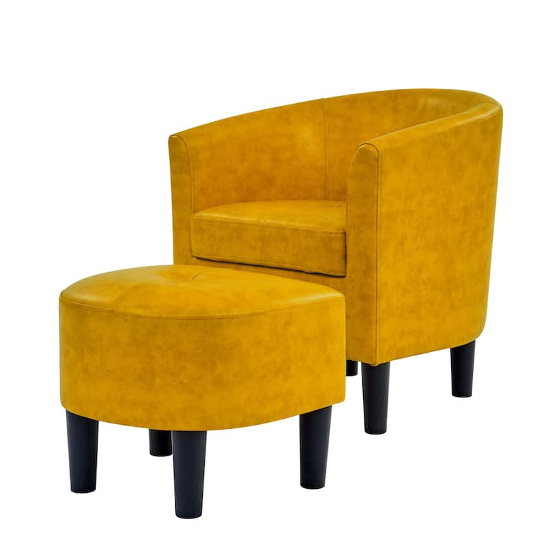 Faux Leather Barrel Chair with Ottoman - 25" D x 25.5" W x 27" H - Yellow