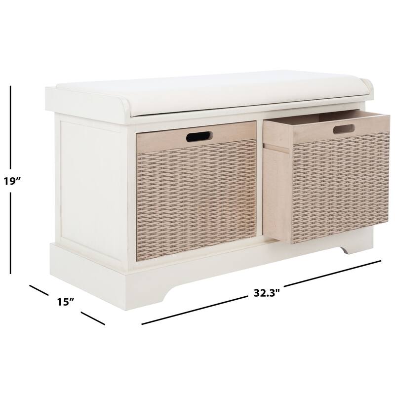SAFAVIEH Landers 2-Drawer with Cushion Storage Bench - 32.3" W x 15" L x 19" H