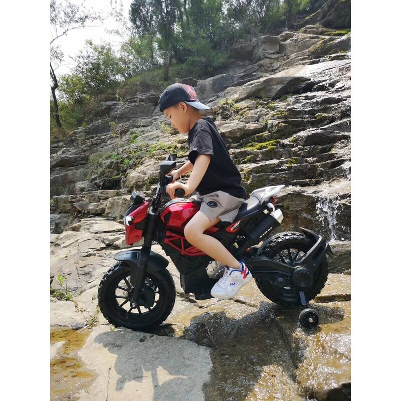 12V Kids Ride-On Motorcycle with Manual Throttle, PU Seat, and Wireless Music - Safe Training Wheels
