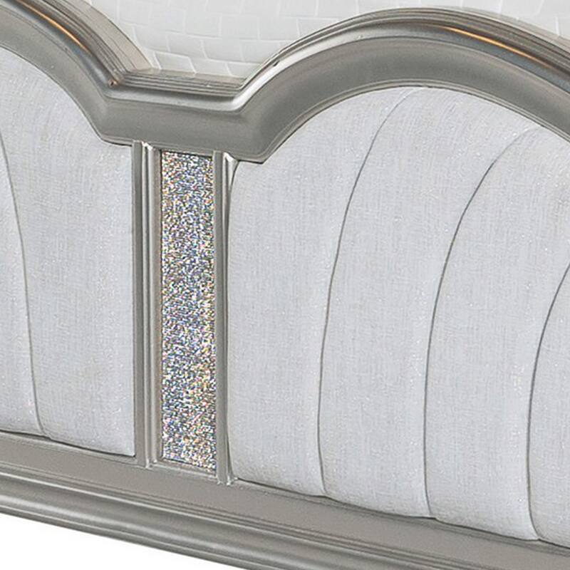 Nive Platform King Size Bed, Double Arched, Upholstered, Silver Oak