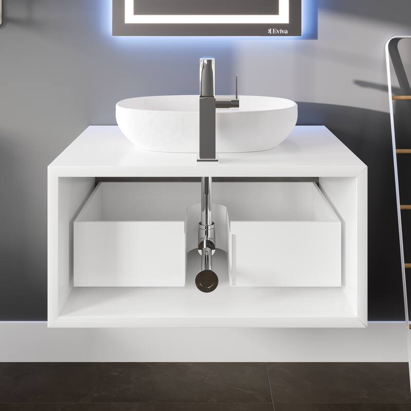 Eviva Santa Monica 30" Gray Wall Mount Bath Vanity with Acrylic Vessel Sink