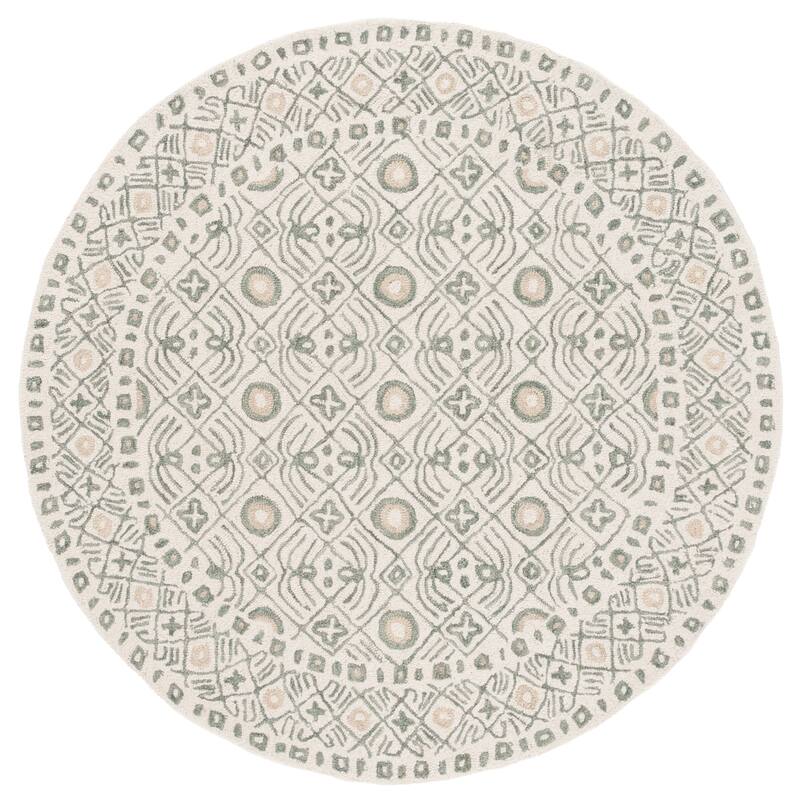 SAFAVIEH Handmade Micro-Loop Reglind Wool Rug - 5' Round - Ivory/Grey