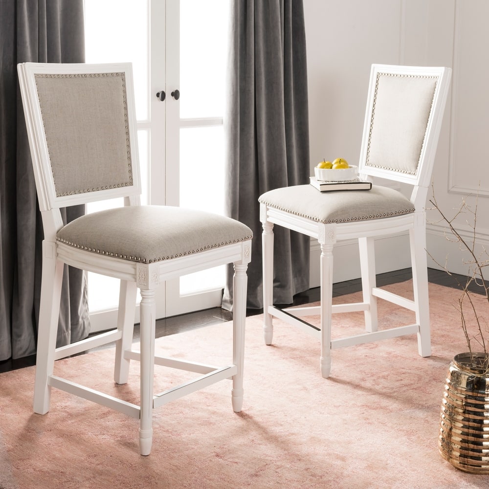 SAFAVIEH Judyth -26 Inch Light Grey/ Cream Rectangular Counter Stool (Set of 2) - 19.3" x 23.5" x 43.3" - 19Wx24Dx43H