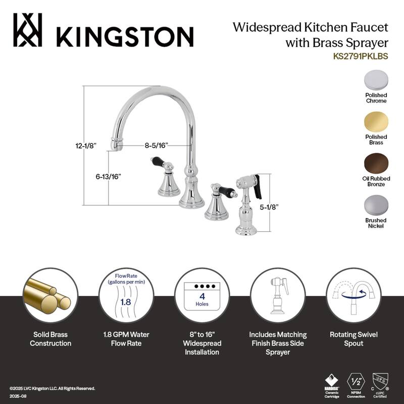 Kingston Brass Duchess Widespread Kitchen Faucet with Brass Sprayer