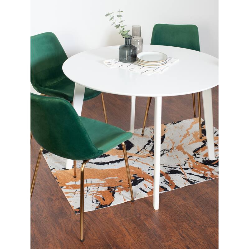 Velvet Upholstered Side Chairs with Metal Legs, White Green Bar Table and Chair Set, Round Dining Chairs for Breakfast Nook