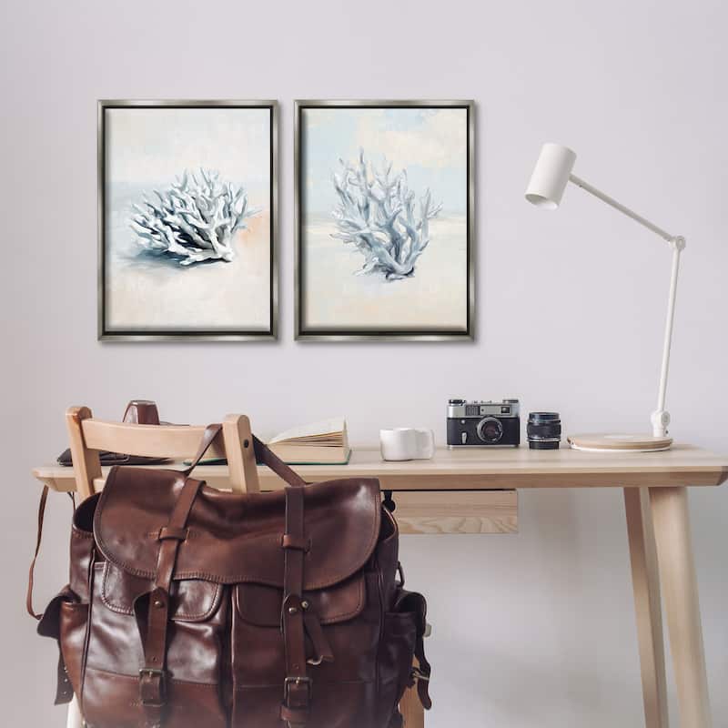 Stupell Faded White Coral Branches Framed Floater Canvas Wall Art Design By Ramona Murdock (Set of 2)
