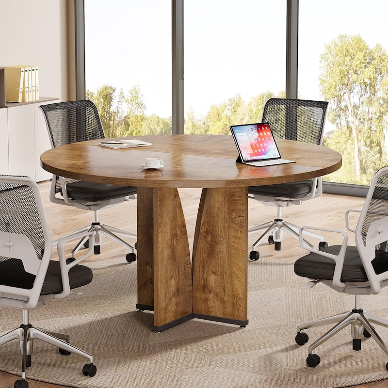 39" Round Conference Table for 4 Modern Wooden Meeting Table with Sturdy Base for Office/Training/Negotiation/Conference Room