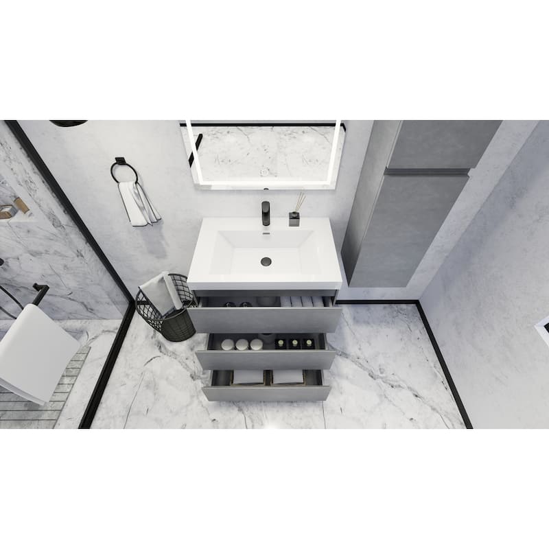 Angeles 30 natural oak finish freestanding bath vanity with single basin reinforced acrylic top