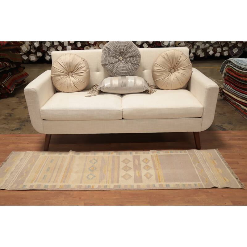 Hand Woven Oriental 100% Wool Carpet Southwestern Tribal Multi-Colored Kilim Runner Rug - 6' 3'' X 1' 10''