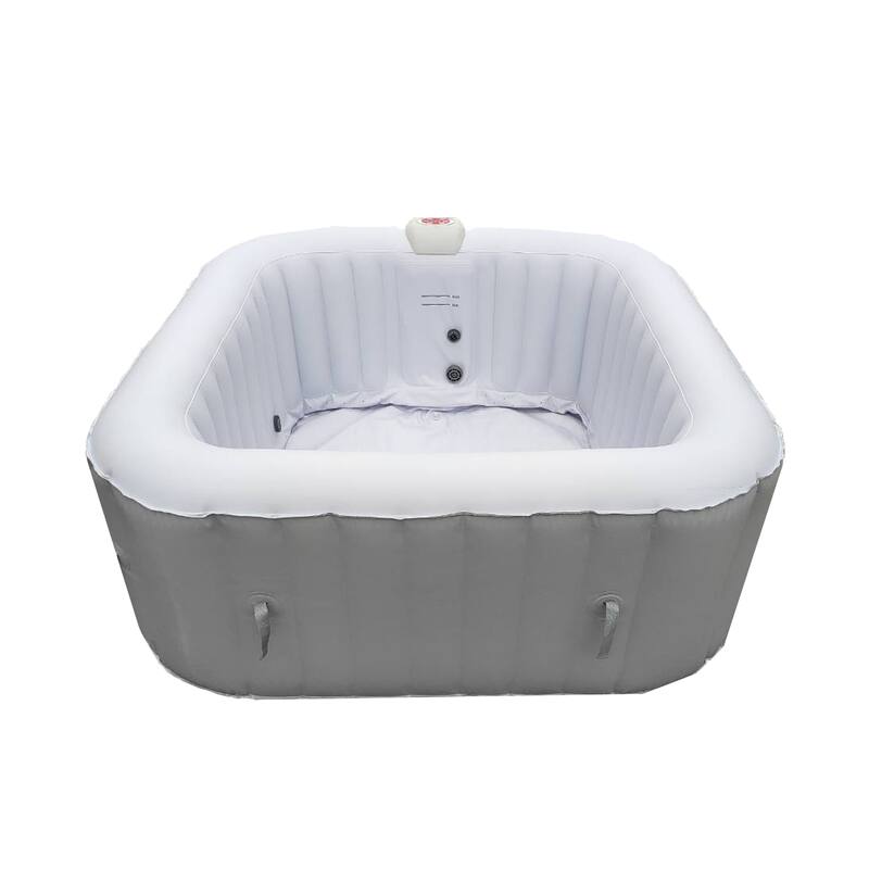 ALEKO Square Inflatable Jetted 4 Person Hot Tub Spa With Cover - Gray