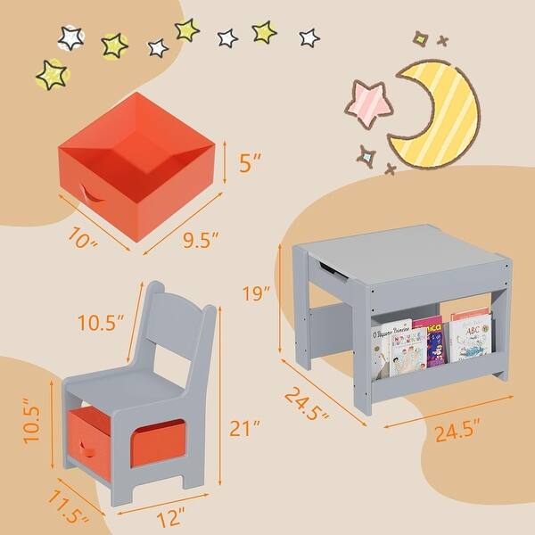 dimension image slide 1 of 2, 3 in 1 Activity Kids Art Table and Chair Set