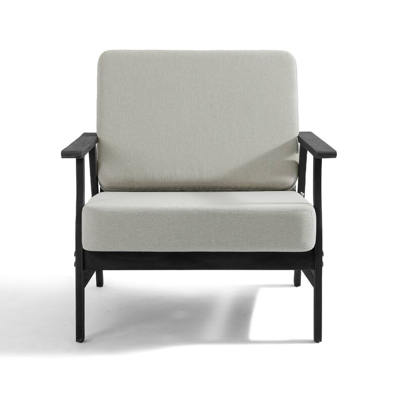 3 Piece Wood Patio Armchair Outdoor Bistro Set with Side Table