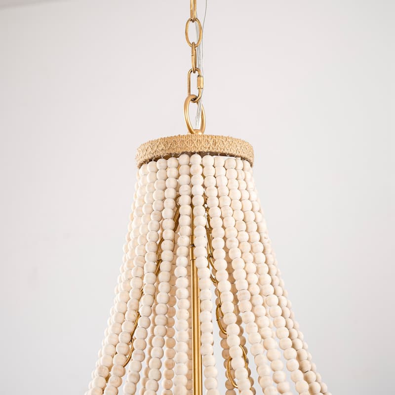 4-Light Bohemian Woven Hemp Rope Wood Beads Empire Chandelier