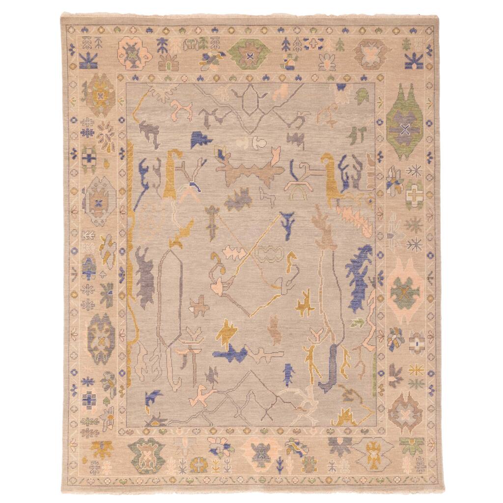 ECARPETGALLERY Hand-knotted Modern Oushak Light Grey Wool Rug - 7'11 x 9'9