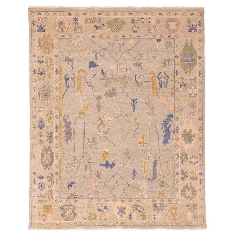 ECARPETGALLERY Hand-knotted Modern Oushak Light Grey Wool Rug - 7'11 x 9'9