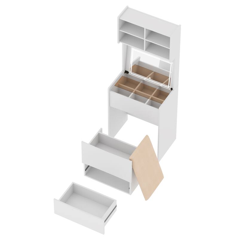 Dressing Table with Flip Top LED Illuminated Mirror, Makeup Vanity Dressing Table with Removable Upholstered Stool